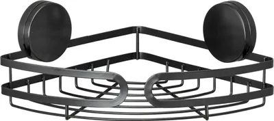 Immagine prodotto di WENKO Static-Loc® Plus Ripiano angolare Pavia Nero, ripiano da bagno, fissaggio senza forature, tenuta sicura grazie all'adesione statica su superfici lisce e impermeabili all'aria, 27 x 9,8 x 20 cm, acciaio