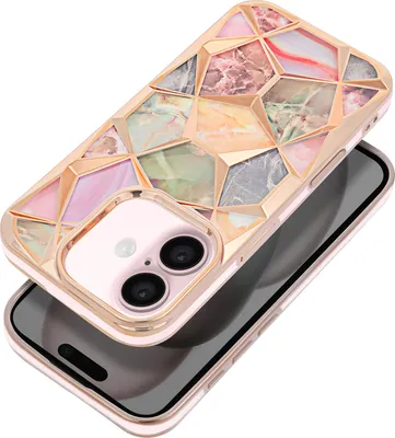 Produktbild von Avizar, Stoßfeste Schutzhülle für iPhone 16, MarbleCraft, Gold