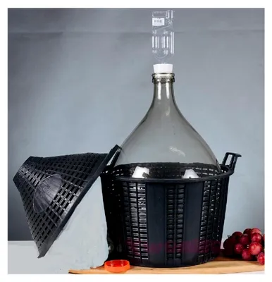Produktbild von 2 Stück 5 L Glasballon mit Gummistopfen und Gärröhrchen, Gärbehälter mit Kunststoffkorb