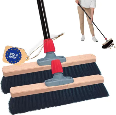 Produktbild von Novaliv 2x Saalbesen 40 cm mit Stiel Borsten Kunstborsten besen fein Ideal als Werkstattbesen mit Stiel Hallenbesen Industriebesen Hausbesen Kehrbesen Zimmerbesen Haarbesen Terassenbesen Besen weich