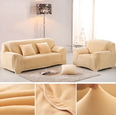 Produktbild von Topchances Stretch Sofabezug Couchbezug 1/2/3/4 Sitzer Dicke Samt Sofa Schonbezüge Elastischer Antirutsch Sofahusse Möbelschutz (Beige, 3 Sitzer, 195-230cm)