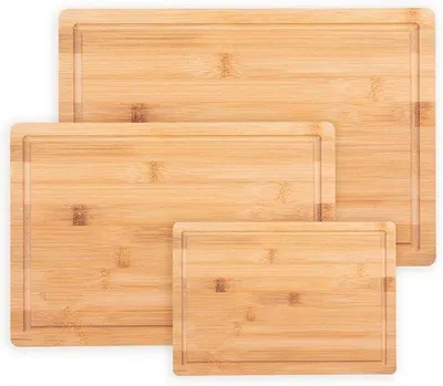 Produktbild von Famanu Schneidebrett Set aus 3 Holzbrettchen – Bambus – Groß, Mittel & Klein – Mit Saftgrube