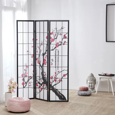 Obrázok produktu pre Homestyle4u Paraván na rozdelenie miestnosti 3-dielny | zástena na ochranu súkromia | výška 179 cm|drevo čierne | ryžový papier