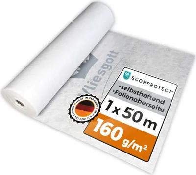 A roll of white protective fleece material is shown on a white background, with a label indicating product details.