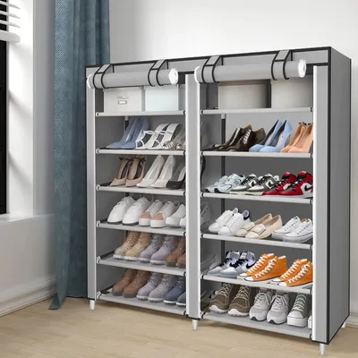 Produktbild von 7 Schicht Staubdichtes Schuhablage Schuhregal Schuhschrank für ca. 36 Paar Schuhe Grau