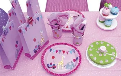 Image de Assiettes en carton roses pour l'anniversaire des enfants, lot de 8