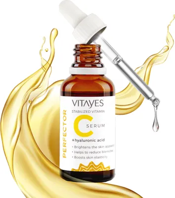 Immagine prodotto di Perfector, siero alla vitamina C con acido ialuronico, trattamento viso, ad alto dosaggio, vegano, siero antietà con acido ialuronico di Vitayes (30 ml)