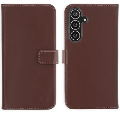 Imagen del producto de Funda de Cuero Auténtico tipo Libro para Samsung Galaxy S25 FE - Marrón oscuro