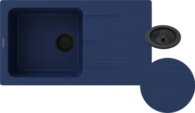 Immagine prodotto di Granitan | Lavello in granito  - Blu granato - 77,5x43,5 cm - Lavello a una vasca - Sifone nero
