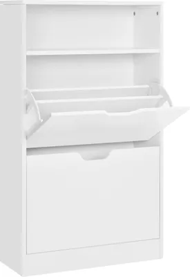 Produktbild von VASAGLE Schuhschrank Schuhregal mit 2 Klappen 60 x 24 x 102 cm weiß