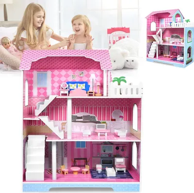 Produktbild von YARDIN Domček pre bábiky z dreva, 3 poschodia Domček pre bábiky Domček pre bábiky Barbie, Domček pre bábiky od 2 rokov pre deti, dievčatá, darček, narodeniny 70×30×70cm