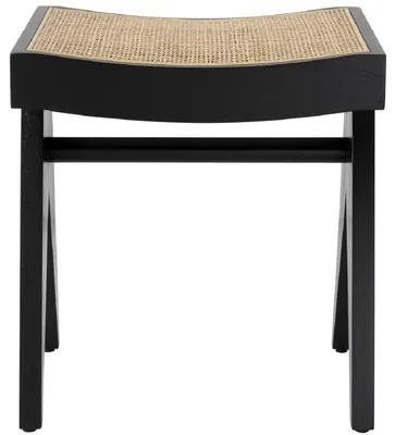 Produktbild von Casa Padrino Luxus Sitzhocker Schwarz / Naturfarben 39 x 31,5 x H. 43 cm - Massivholz Hocker mit handgewebtem Rattangeflecht - Luxus Möbel