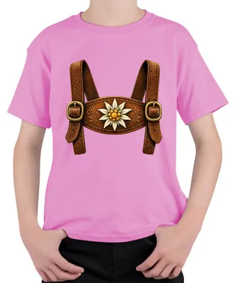 Produktbild von Lederhose Tracht Edelweiß Bayern Kostüm Dirndl Alpen Kinder T-Shirt, Pink, 104
