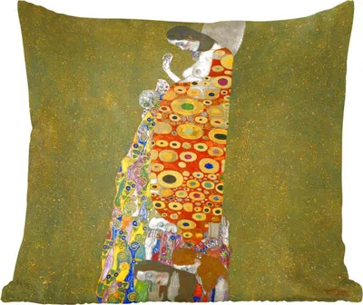 Produktbild von MuchoWow® Zierkissen Sofakissen Wohnzimmer Dekokissen 50x50 cm Hoffnung II - Gemälde von Gustav Klimt - Komfort - Sofakissen