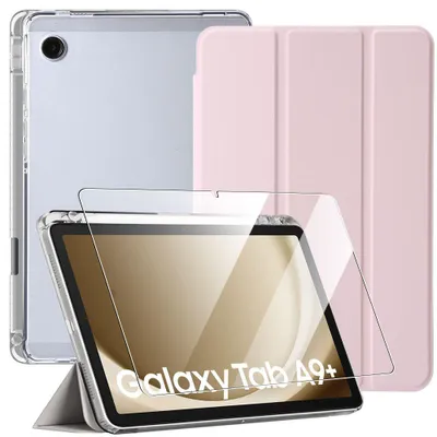 Image de Coque + Verre Trempé pour Samsung Galaxy Tab A9+ / A9 Plus (11 Pouces) Antichoc Renforcé avec Porte-Stylet - Rose