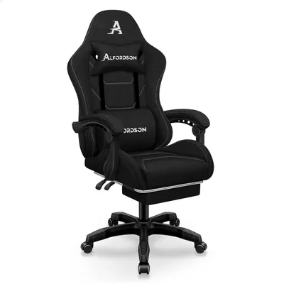 Produktbild von ALFORDSON Bürostuhl Gaming-Stuhl, Massage-Gaming-Stuhl, Ergonomischer Gamer-Stuhl mit Fußstütze, Kopfstütze, Massage-Lendenkissen, Gepolstert, Schwarz