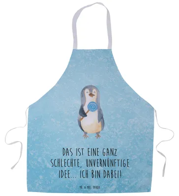 Produktbild von Mr. & Mrs. Panda Schürze Pinguin Lolli - Eisblau - Geschenk, Süßigkeiten, Pinguine, Grill, Unvernünftig, Spruch, Küchenzubehör, Kochschürze, Grillschürze, Küchenschürze