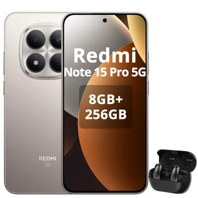Obrázok produktu pre Xiaomi Redmi Note 15 Pro 5G, smartfón, 8/256 GB, 6,83" AMOLED displej, 6580 mAh batéria, ochrana IP68 (odolnosť voči prachu a vode), farba: titán (s Bluetooth slúchadlami)