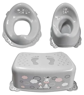 Imagen del producto de Conjunto de orinal para bebés de COSTWAY, apto para bebés a partir de 18 meses, que incluye un orinal, un taburete y un asiento de entrenamiento para el baño. El asiento de entrenamiento para el baño tiene respaldo y bordes