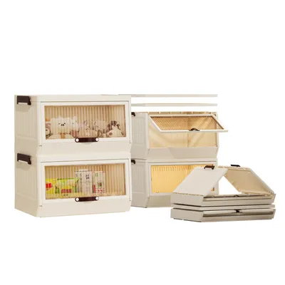 Produktbild von Heikoeco® Aufbewahrungsbox mit Deckel groß, faltbare Boxen Aufbewahrung aus Kunststoff, stapelbarer Kleiderschrank Organizer (46cm Breit, 2 Fächer)