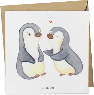 Produktbild von Mr. & Mrs. Panda doppelkarte Pinguine trösten - Weiß - Geschenk, Klappkarte, für Frauen, Freundin, Valentinstag, Partner, faltkarte, Hochzeitstag, anlasskarte, Jahrestag