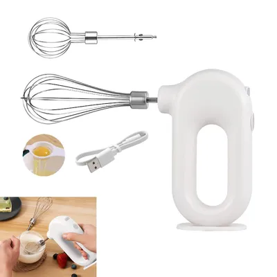Produktbild von Kabelloser Handmixer, Hand-Eierschläger, mit 4 einstellbaren Geschwindigkeiten, USB-Aufladung, 1500 mAh, weiß
