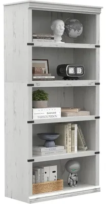 Imagen del producto de Estantería rústica de pie, con 5 niveles, estilo campestre. Estante de almacenamiento y exhibición amplio, ideal para salón, oficina o dormitorio. Fabricada en madera, color blanco