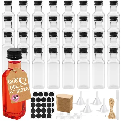 Obrázok produktu pre TRANKIELO® - 32 malých fliašiek po 50 ml - opakovane použiteľný, potravinársky bezpečný plast - s lievikmi, štítkami a príslušenstvom