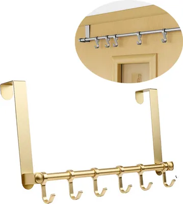 Produktbild von Türgarderobe aus Metall 5 variablen Haken Kleiderhaken Hakenleiste Türhaken (Gold)