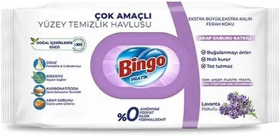 Produktbild von Bingo praktische Reinigungstücher Lila mit Arabische Seife - Lavendelduft 1 Packung x 96 Tücher