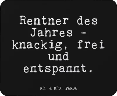 Produktbild von Mr. & Mrs. Panda Mouse Pad Rentner des Jahres -... - Schwarz - Geschenk, Sprüche, laptop mousepad, Glizer Spruch Weisheiten Zitate Lustig Weisheit Worte, mousematte
