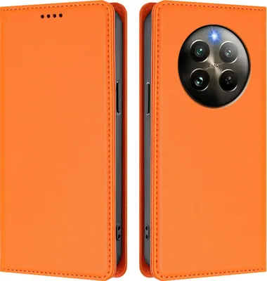 Produktbild von Handyhülle für Realme 13 4G, Kunstleder Klapphülle Stoßfeste Magnetische Hülle mit Ständer Orange