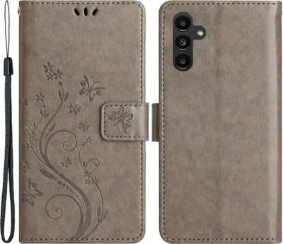 Produktbild von Samsung Galaxy A54 Hülle - Coverup Blumen & Schmetterlinge Klapphülle - Taupe Grau