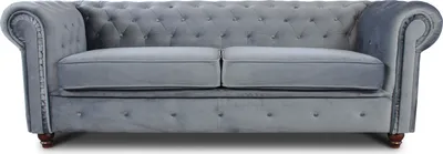 Produktbild von Sofa Chesterfield Asti 3-Sitzer, Couchgarnitur 3-er, Sofagarnitur, Couch mit Holzfüße, Polstersofa - Glamour Design, Velours (Grau (Velvet 10))