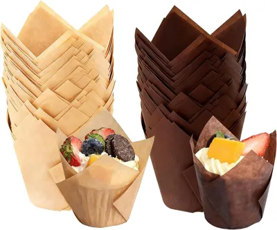 Productafbeelding van Papieren muffinvormpjes - tulpendesign - bakaccessoires voor muffins en cupcakes - 100 stuks
