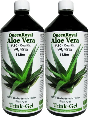 Produktbild von QueenRoyal Aloe Vera Trinkgel (2 Liter Sparpack) 99.55% Barbadensis Miller Blattgel unverdünnt KEIN Saft KEIN Konzentrat OHNE künstliche Vitamine.