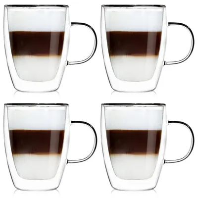 Image de Orion | Verres thermo 4 pcs - 300 ml - avec anse - Double paroi - Pour café - DOUBLE