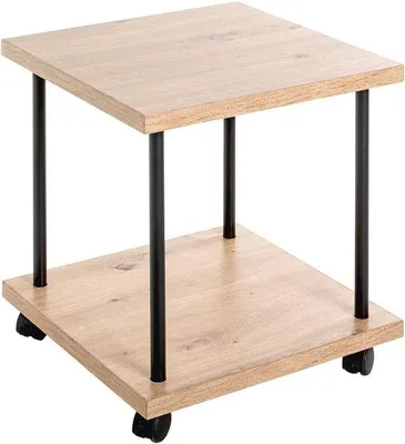 Productafbeelding van Moderne Bijzettafel op Wielen van Eikenhout en Metaal - 40 cm x 45 cm