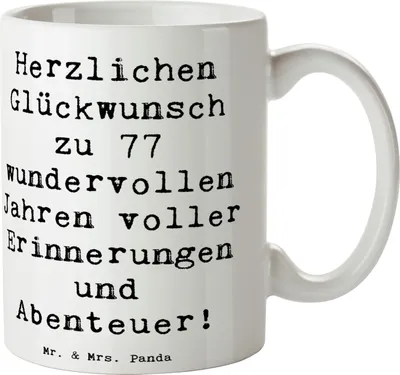 Produktbild von Mr. & Mrs. Panda Kaffeebecher Spruch 77. Geburtstag - Weiß - Geschenk, Weisheit, Trinkbecher, besonderes, Alter, Meilenstein, Happy Birthday, Henkelpott, Erfahrungen