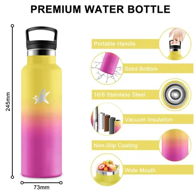 Produktbild von Edelstahl Trinkflasche 500ml Auslaufsicher Kinder BPA-frei mit Strohhalm