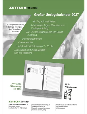 Produktbild von Umlegkalender 1T/2S 10,5x14,2 2027
