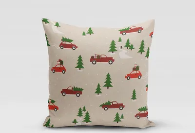 Produktbild von SCHÖNER LEBEN. Kissenhülle Winterwelt Tannenbaum Auto natur grün rot Größe 40x40cm (HxB) 40x40cm (HxB) Größe