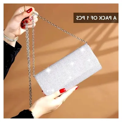 Produktbild von Silber Clutch Tasche, Clutch Taschen für Frauen, Abendtaschen für Frauen, Silber Mini Kette Crossbody Tasche mit Pailletten für Hochzeit, Abendtasche, Umhängetasche Brauttasche