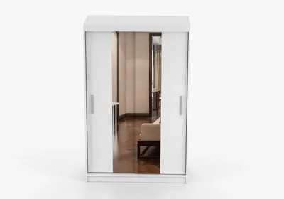 Produktbild von Schwebetürenschrank Kleiderschrank Schrank 120 cm Weiß/Weiß mit Spiegel, 2-türig, Schlafzimmer IMOI X