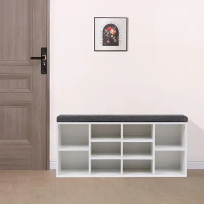 Produktbild von Happy Home Sitzbank mit stauraum 10 Fächern Schuhbank mit sitzkissen, Kommode für Schuhe, Schuhschrank mit Sitzfläche für Flur Schlafzimmer Weiß
