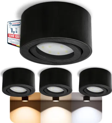 Produktbild von SSC-LUXon 4er Set CELI-1B LED Aufbau Deckenleuchte schwarz gebürstet - flach, rund & schwenkbar - Spot inkl. LED Modul 4W LumiFLEX Lichtfarbe warm / neutral / kalt 230V