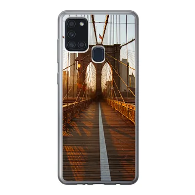 Produktbild von MuchoWow® Handyhülle Schutzhülle Hülle für Samsung Galaxy A21s Brooklyn Bridge in New York bei Sonnenuntergang Silikon Softcase Handy Hülle - Hartschale