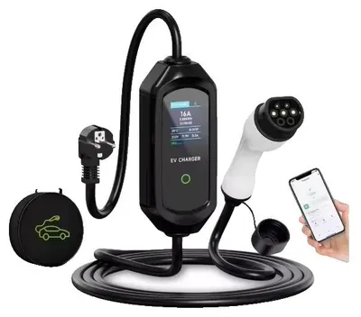 Immagine prodotto di Caricabatterie portatile per veicoli elettrici, controllo intelligente, IP66, cavo Type 2 da 10 metri con app, connettore Type 2