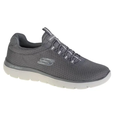 A single grey Skechers sneaker is shown from the side against a white background.