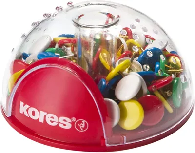 Produktbild von Kores Reißzwecke Office Bubble, Spender mit 100 bunten Stück, rot/transparent